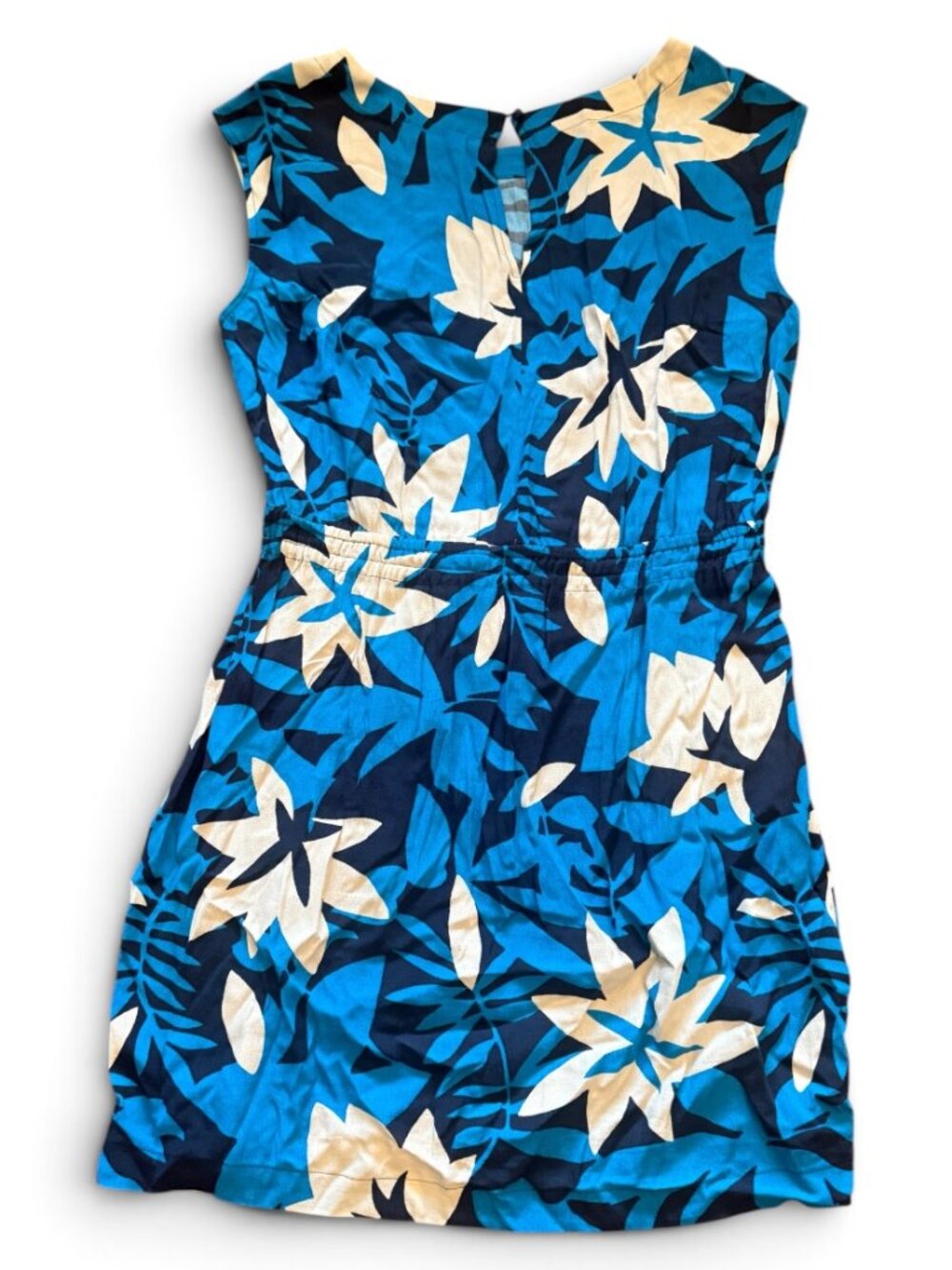 LOFT Outlet Petite Blue Tropical Floral Drawstring Dress M Petite